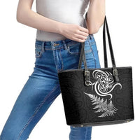 New Zealand Octopus Tattoo and Fern Leather Tote Bag Maori Pattern