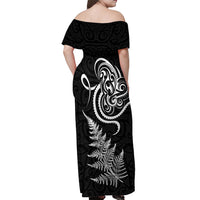New Zealand Octopus Tattoo and Fern Off Shoulder Maxi Dress Maori Pattern LT03 - Polynesian Pride