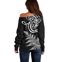 New Zealand Octopus Tattoo and Fern Off Shoulder Sweater Maori Pattern LT03 - Polynesian Pride