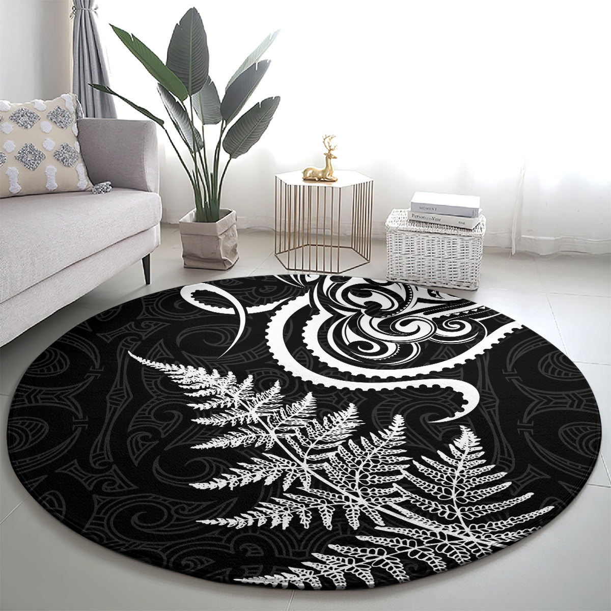 New Zealand Octopus Tattoo and Fern Round Carpet Maori Pattern LT03 - Polynesian Pride
