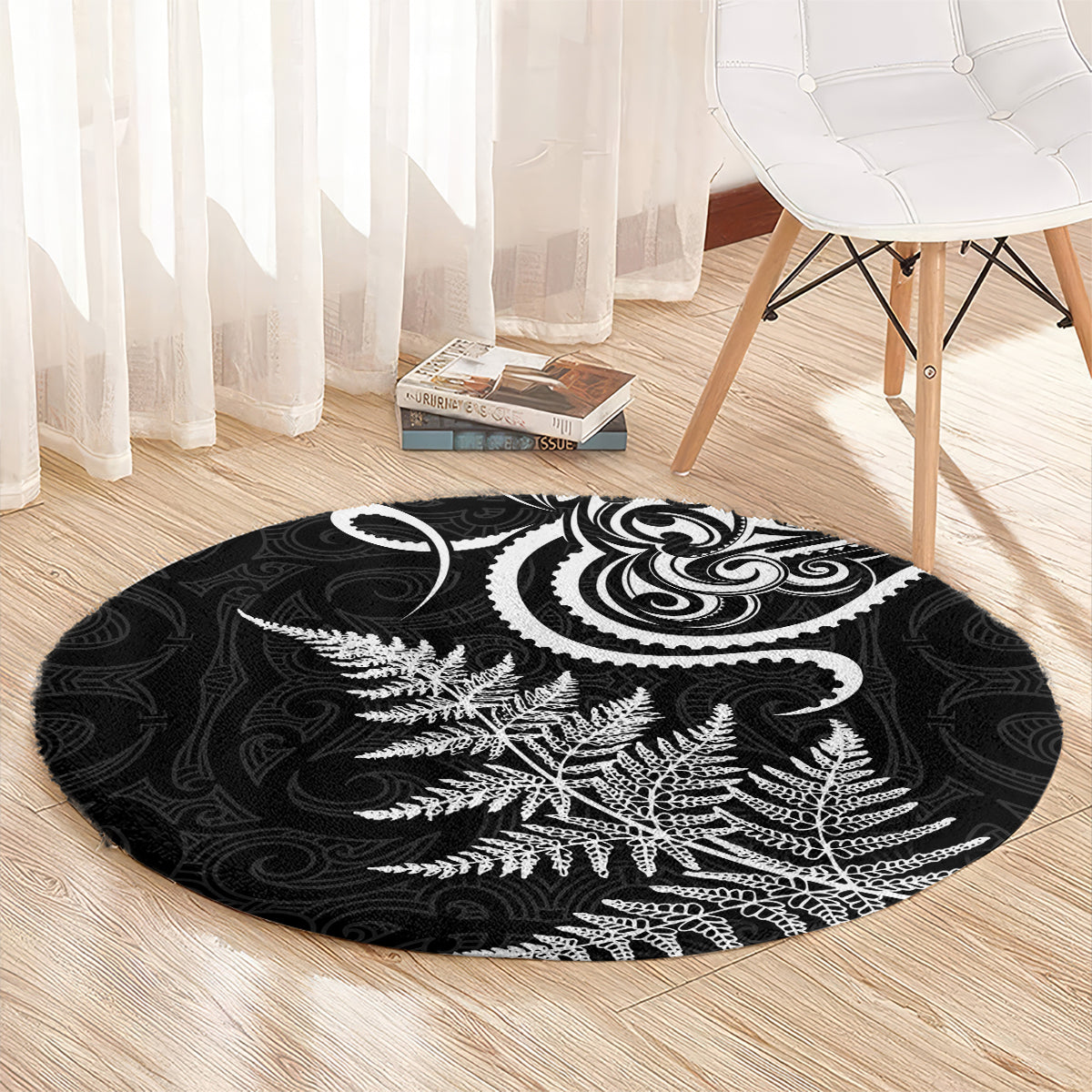 New Zealand Octopus Tattoo and Fern Round Carpet Maori Pattern LT03 - Polynesian Pride