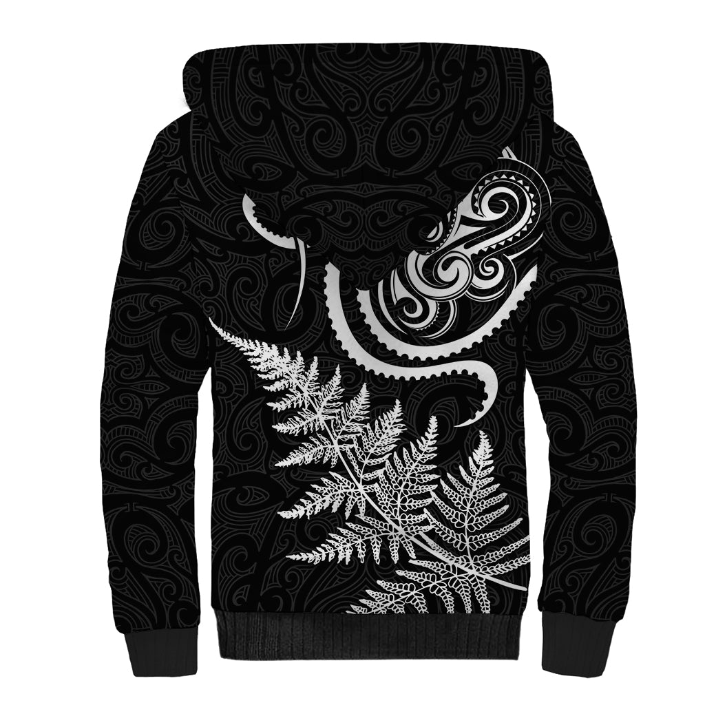 New Zealand Octopus Tattoo and Fern Sherpa Hoodie Maori Pattern