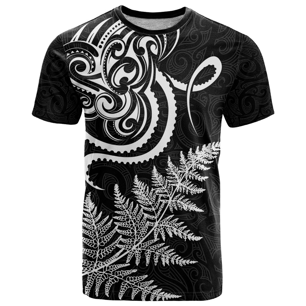 New Zealand Octopus Tattoo and Fern T Shirt Maori Pattern LT03 Black - Polynesian Pride