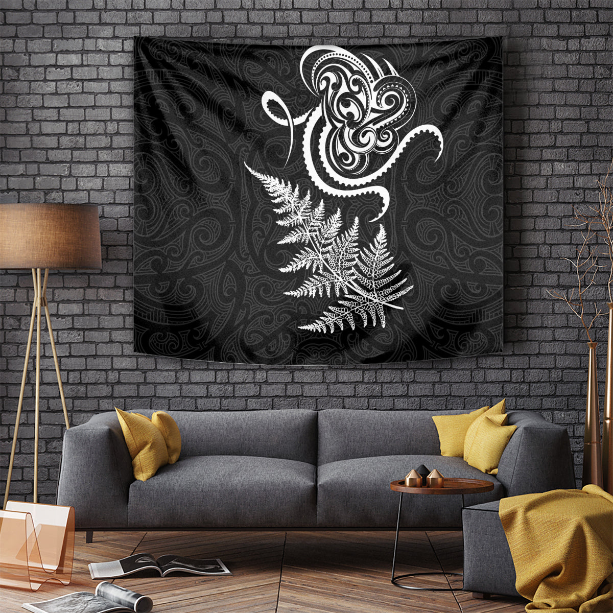 New Zealand Octopus Tattoo and Fern Tapestry Maori Pattern LT03 - Polynesian Pride