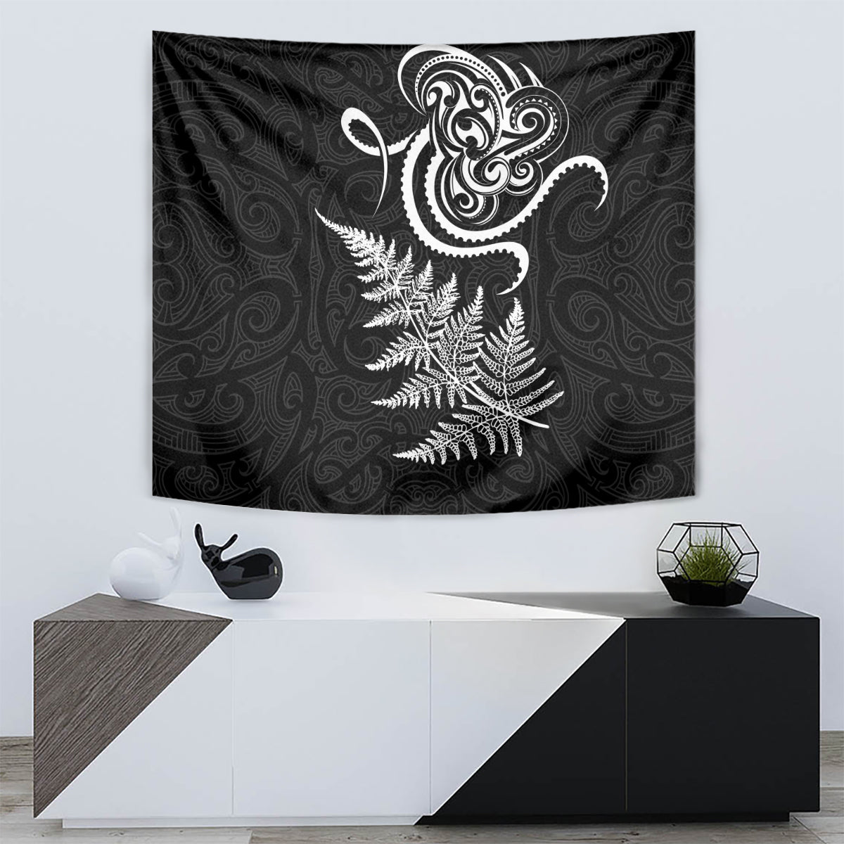 New Zealand Octopus Tattoo and Fern Tapestry Maori Pattern LT03 - Polynesian Pride