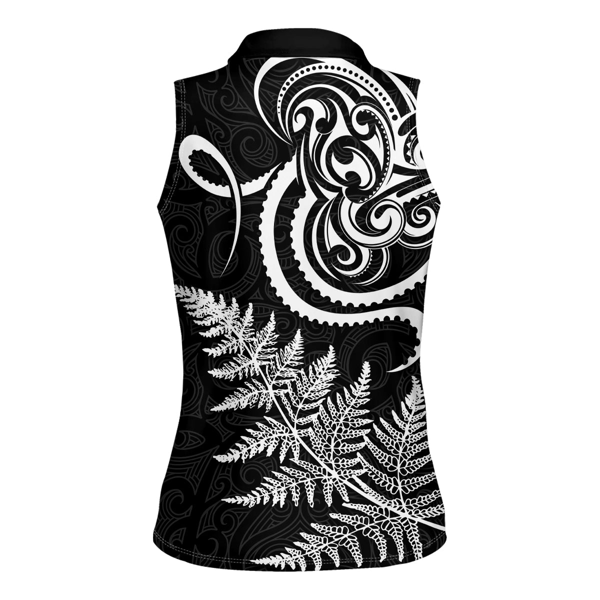New Zealand Octopus Tattoo and Fern Women Sleeveless Polo Shirt Maori Pattern