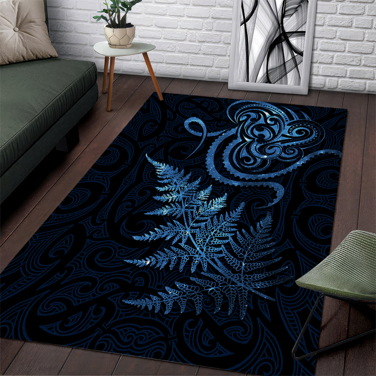 New Zealand Octopus Tattoo and Fern Area Rug Maori Pattern Matariki Style LT03 Blue - Polynesian Pride