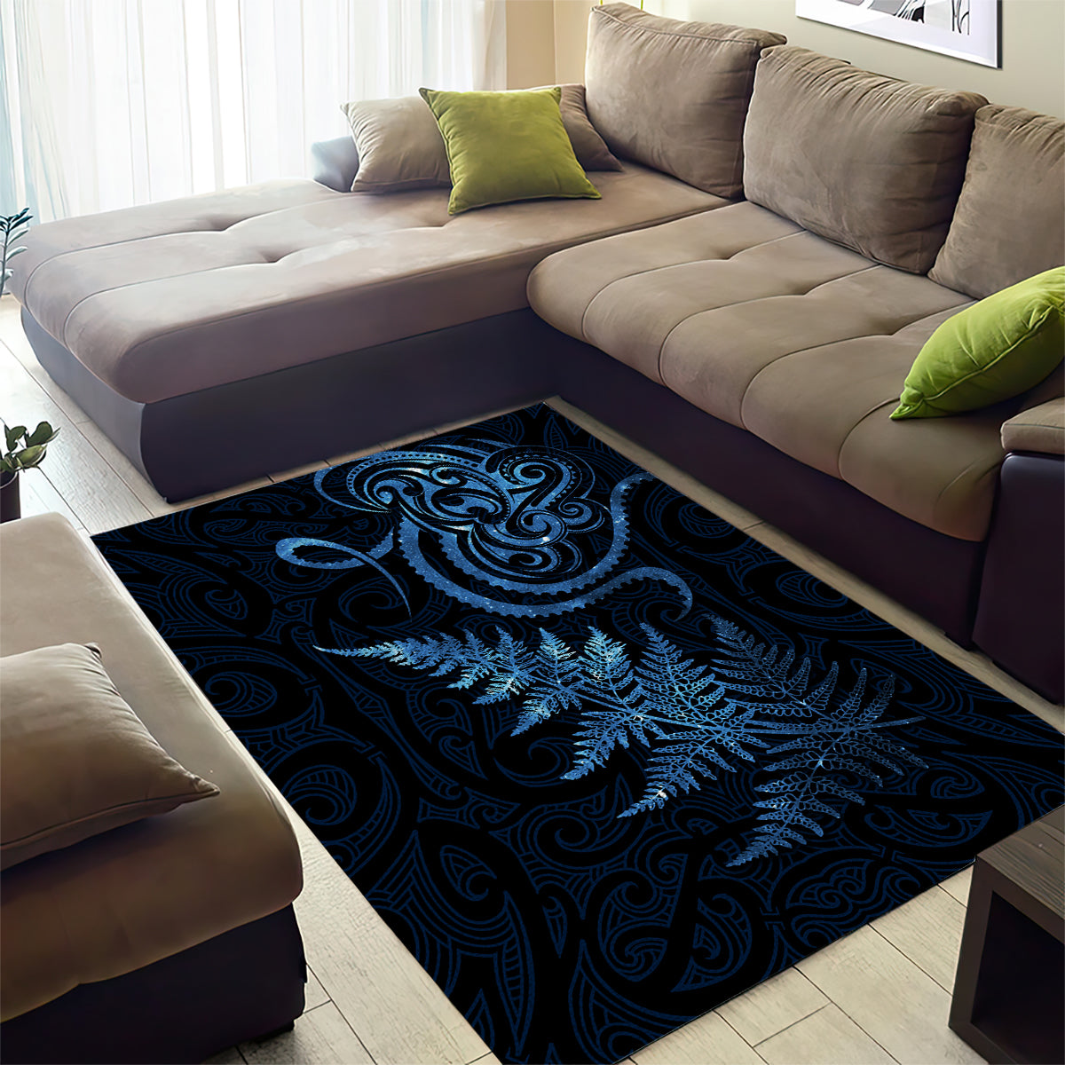 New Zealand Octopus Tattoo and Fern Area Rug Maori Pattern Matariki Style LT03 - Polynesian Pride