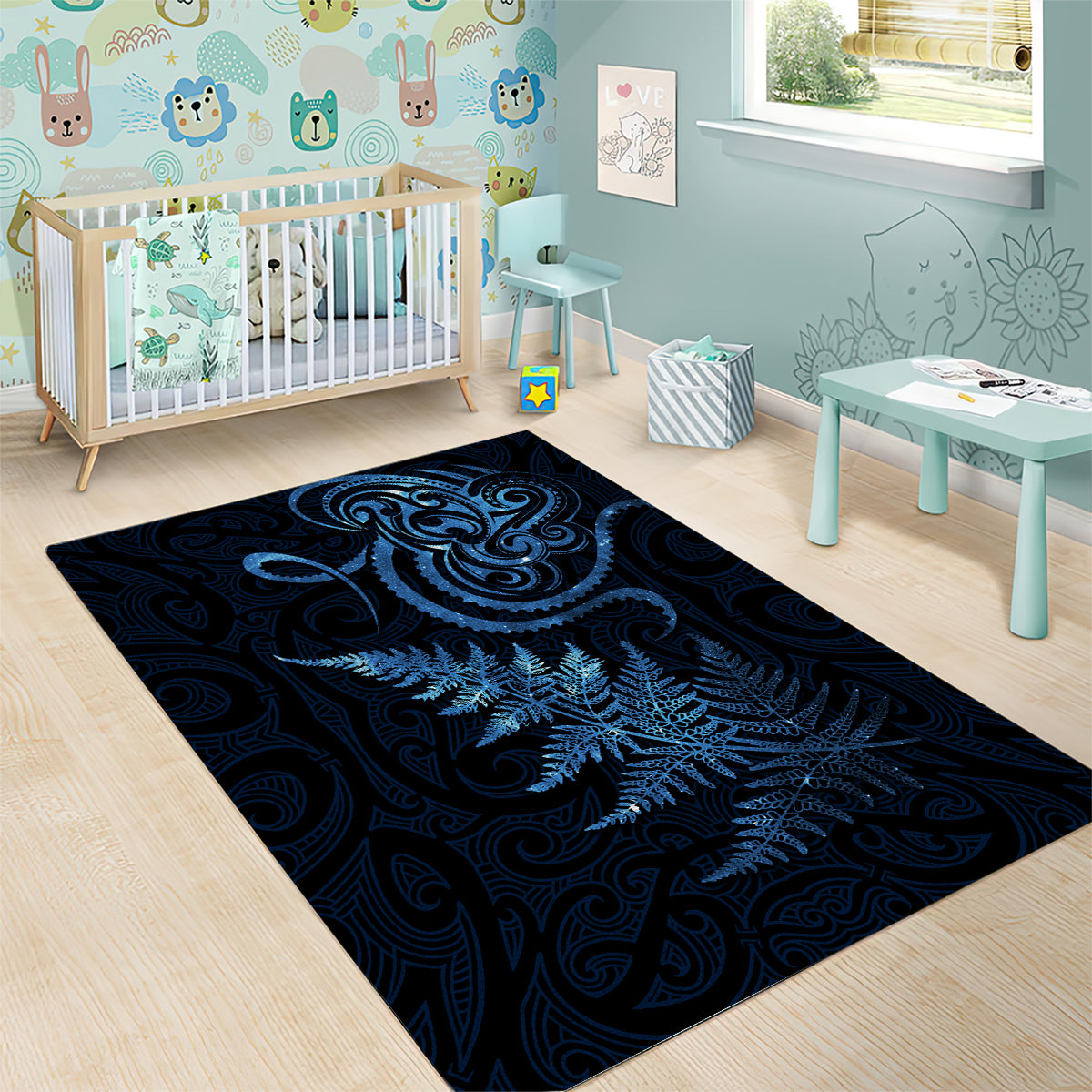 New Zealand Octopus Tattoo and Fern Area Rug Maori Pattern Matariki Style LT03 - Polynesian Pride