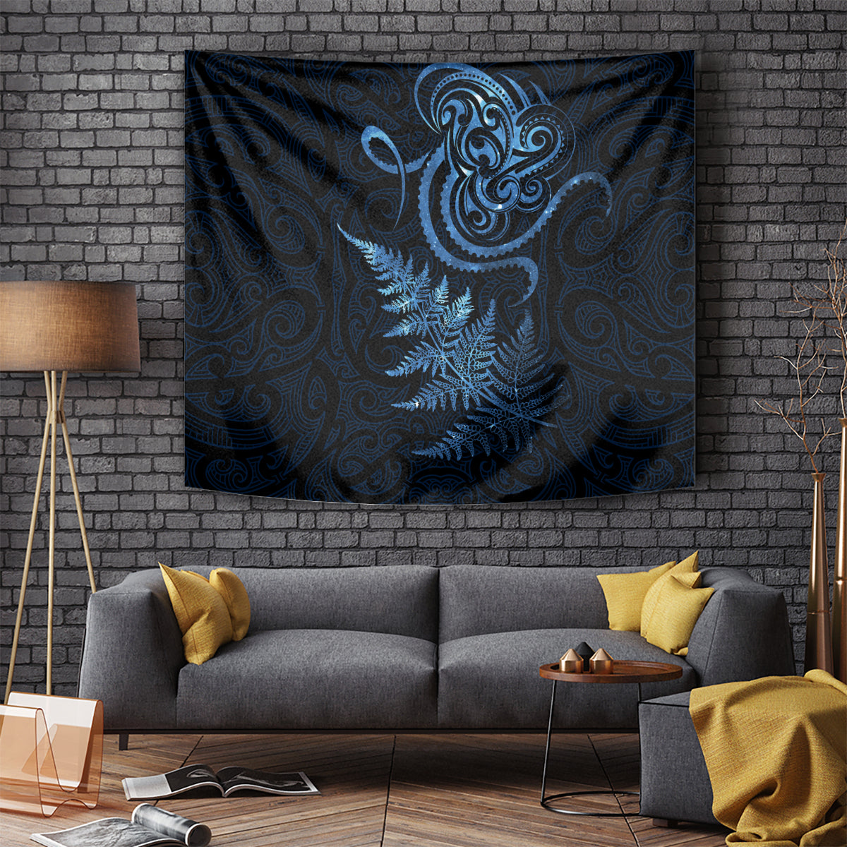 New Zealand Octopus Tattoo and Fern Tapestry Maori Pattern Matariki Style