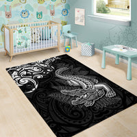 New Zealand Crocodile Tattoo and Fern Area Rug Maori Pattern LT03 - Polynesian Pride
