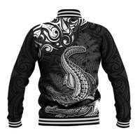 New Zealand Crocodile Tattoo and Fern Baseball Jacket Maori Pattern