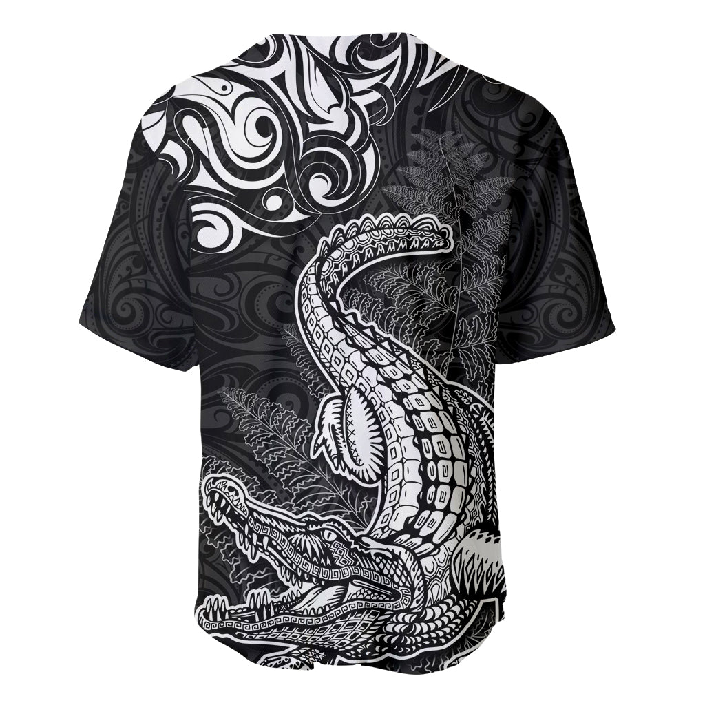 New Zealand Crocodile Tattoo and Fern Baseball Jersey Maori Pattern
