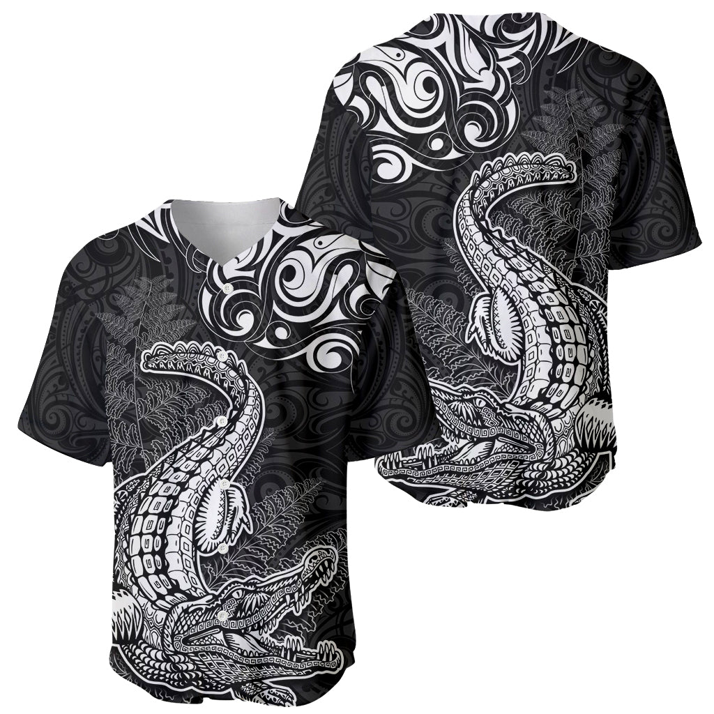 New Zealand Crocodile Tattoo and Fern Baseball Jersey Maori Pattern
