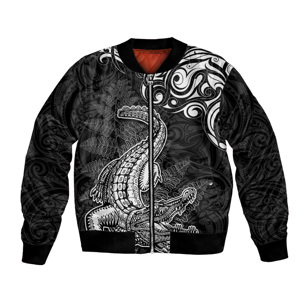 New Zealand Crocodile Tattoo and Fern Bomber Jacket Maori Pattern