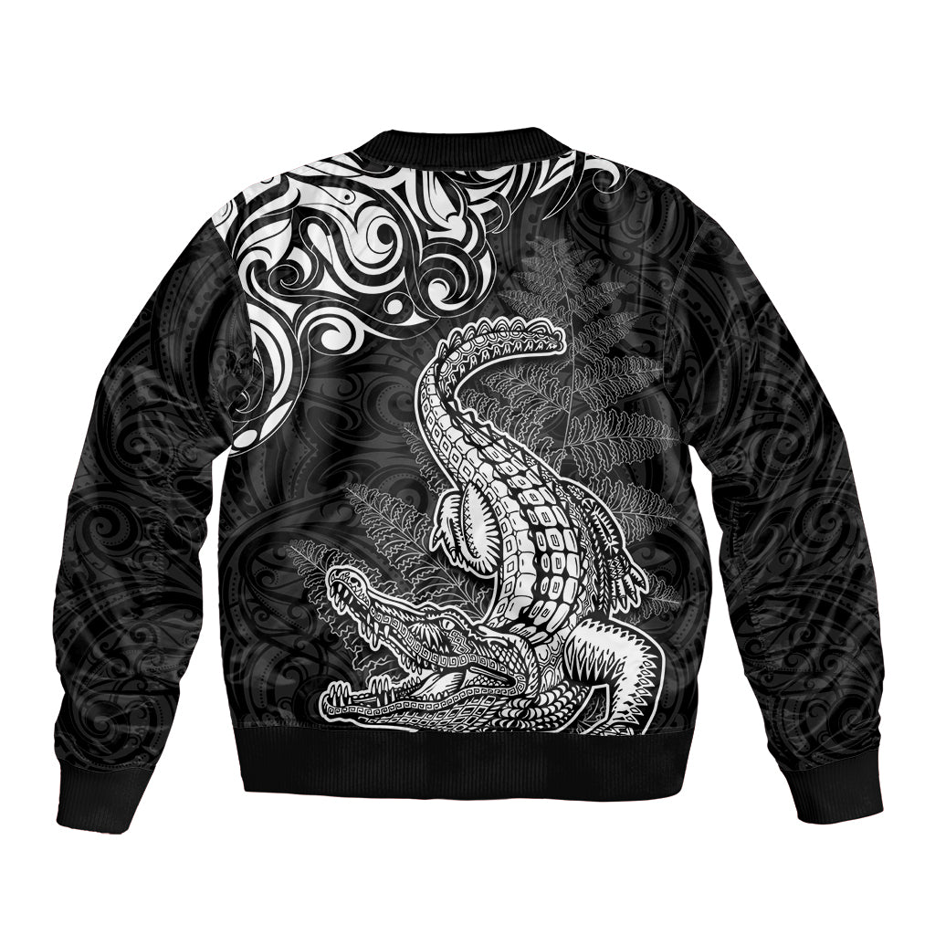 New Zealand Crocodile Tattoo and Fern Bomber Jacket Maori Pattern