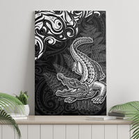 New Zealand Crocodile Tattoo and Fern Canvas Wall Art Maori Pattern
