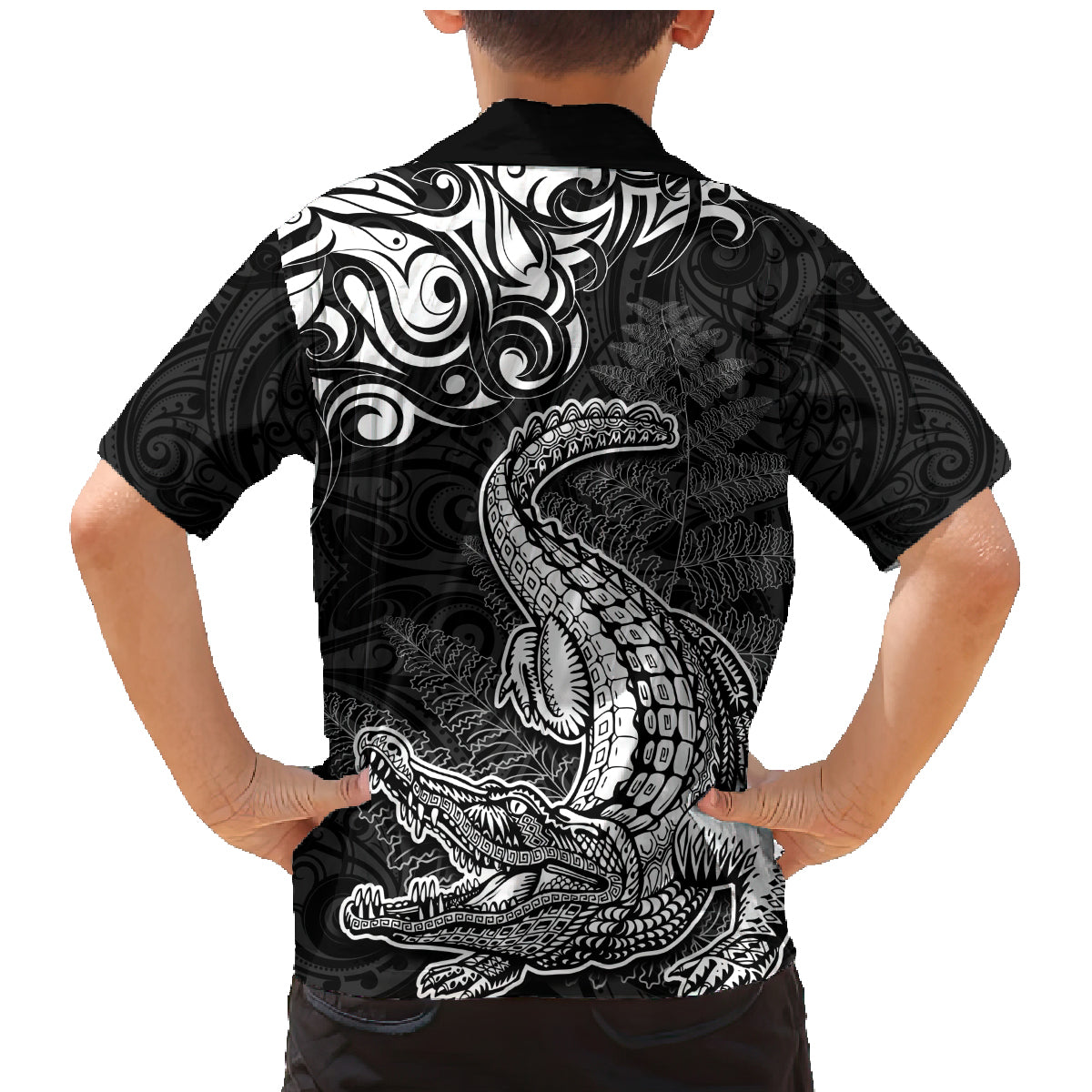 New Zealand Crocodile Tattoo and Fern Family Matching Mermaid Dress and Hawaiian Shirt Maori Pattern