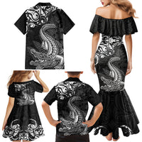 New Zealand Crocodile Tattoo and Fern Family Matching Mermaid Dress and Hawaiian Shirt Maori Pattern