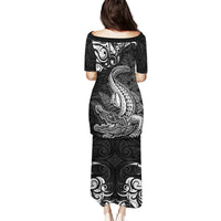 New Zealand Crocodile Tattoo and Fern Family Matching Puletasi and Hawaiian Shirt Maori Pattern