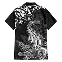 New Zealand Crocodile Tattoo and Fern Family Matching Short Sleeve Bodycon Dress and Hawaiian Shirt Maori Pattern
