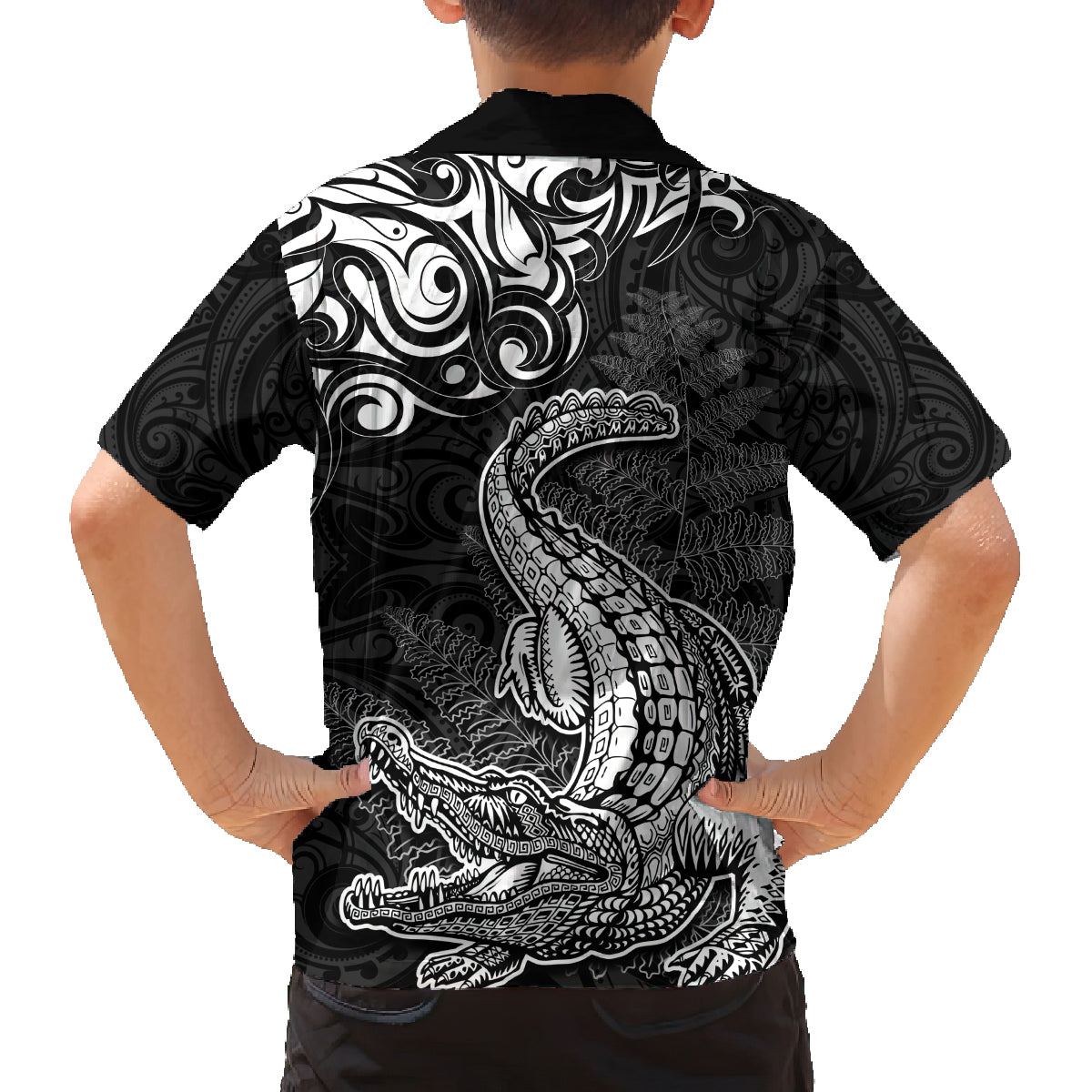 New Zealand Crocodile Tattoo and Fern Family Matching Tank Maxi Dress and Hawaiian Shirt Maori Pattern
