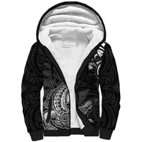 New Zealand Crocodile Tattoo and Fern Sherpa Hoodie Maori Pattern