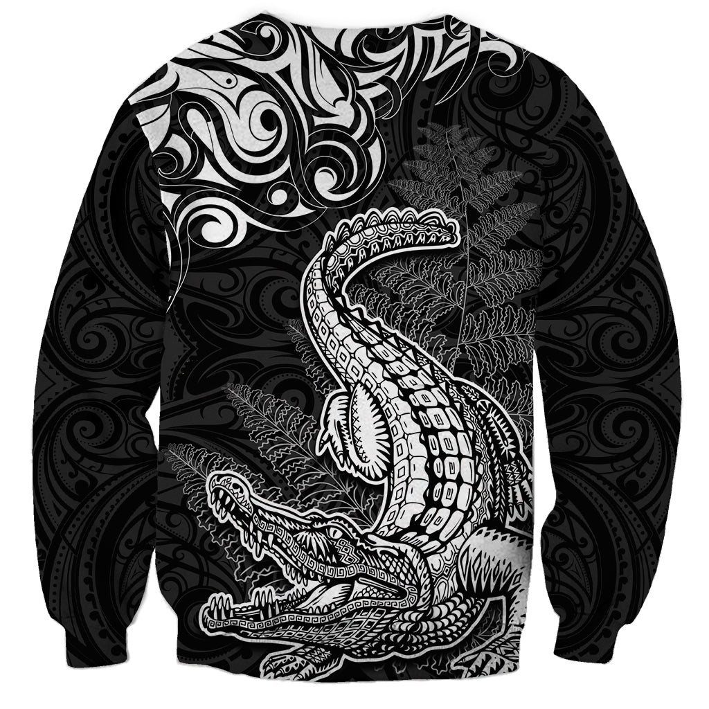 New Zealand Crocodile Tattoo and Fern Sweatshirt Maori Pattern LT03 - Polynesian Pride