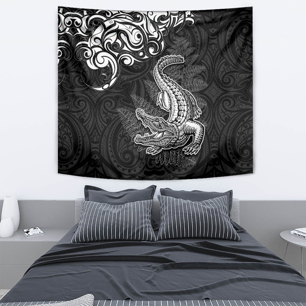 New Zealand Crocodile Tattoo and Fern Tapestry Maori Pattern LT03 - Polynesian Pride