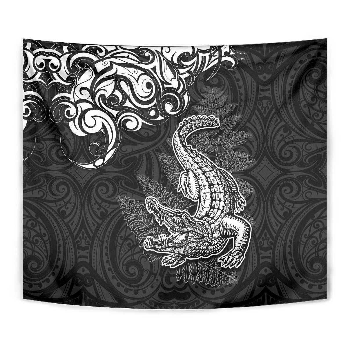 New Zealand Crocodile Tattoo and Fern Tapestry Maori Pattern LT03 - Polynesian Pride