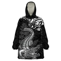 New Zealand Crocodile Tattoo and Fern Wearable Blanket Hoodie Maori Pattern