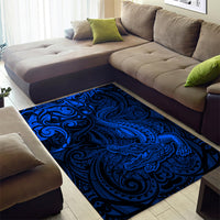 New Zealand Crocodile Tattoo and Fern Area Rug Maori Pattern Blue Color LT03 - Polynesian Pride