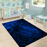 New Zealand Crocodile Tattoo and Fern Area Rug Maori Pattern Blue Color LT03 - Polynesian Pride