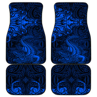 New Zealand Crocodile Tattoo and Fern Car Mats Maori Pattern Blue Color