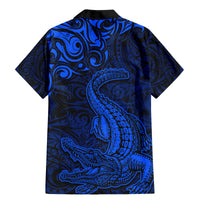 New Zealand Crocodile Tattoo and Fern Family Matching Mermaid Dress and Hawaiian Shirt Maori Pattern Blue Color