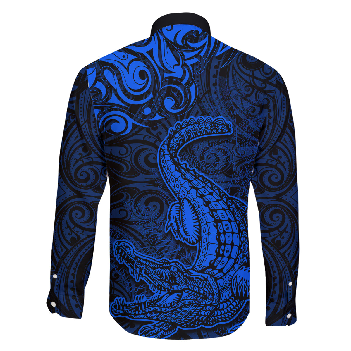 New Zealand Crocodile Tattoo and Fern Family Matching Summer Maxi Dress and Hawaiian Shirt Maori Pattern Blue Color