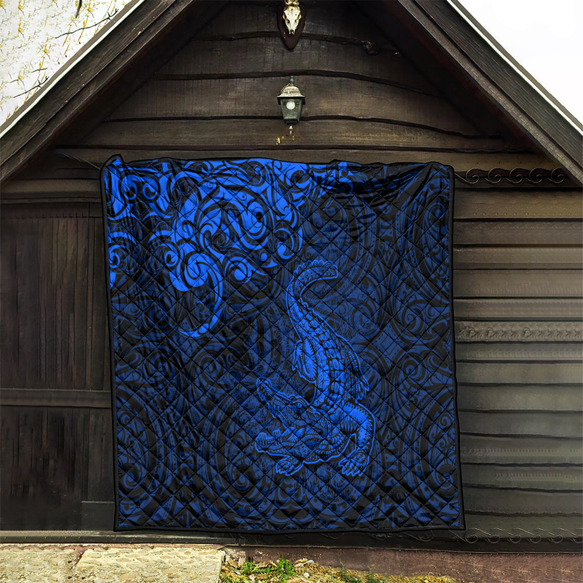 New Zealand Crocodile Tattoo and Fern Quilt Maori Pattern Blue Color LT03 - Polynesian Pride