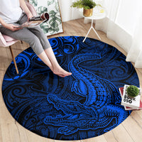 New Zealand Crocodile Tattoo and Fern Round Carpet Maori Pattern Blue Color LT03 - Polynesian Pride