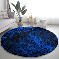 New Zealand Crocodile Tattoo and Fern Round Carpet Maori Pattern Blue Color LT03 - Polynesian Pride