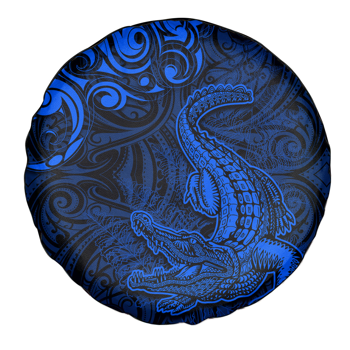 New Zealand Crocodile Tattoo and Fern Spare Tire Cover Maori Pattern Blue Color LT03 - Polynesian Pride