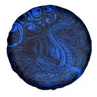 New Zealand Crocodile Tattoo and Fern Spare Tire Cover Maori Pattern Blue Color LT03 - Polynesian Pride