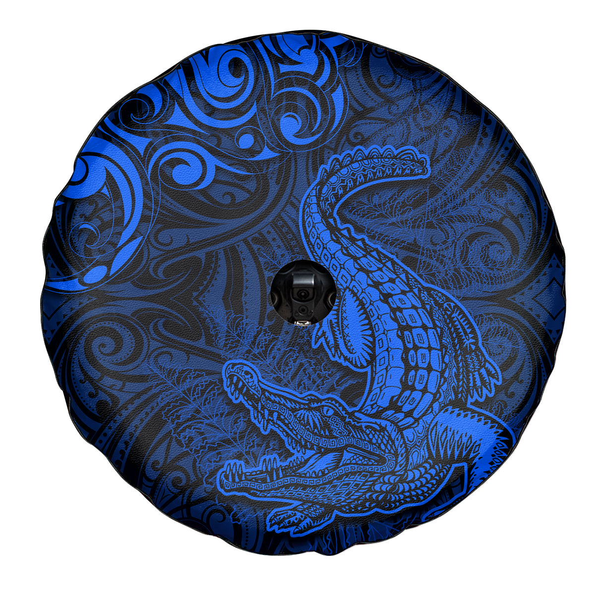 New Zealand Crocodile Tattoo and Fern Spare Tire Cover Maori Pattern Blue Color LT03 - Polynesian Pride