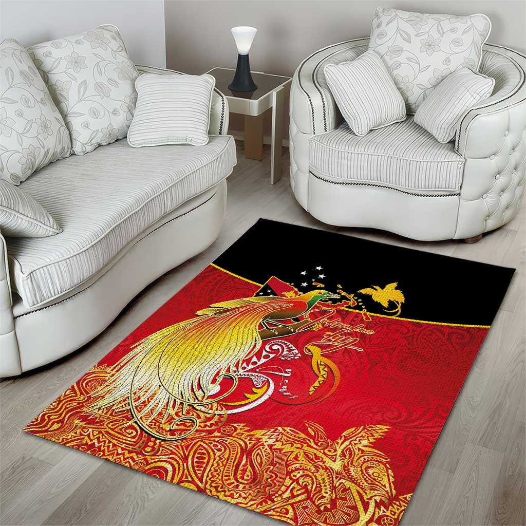 Papua New Guinea Independence Day Area Rug Happy Anniversary 50th Bird-of-paradise Melanesian Tattoos - Polynesian Pride