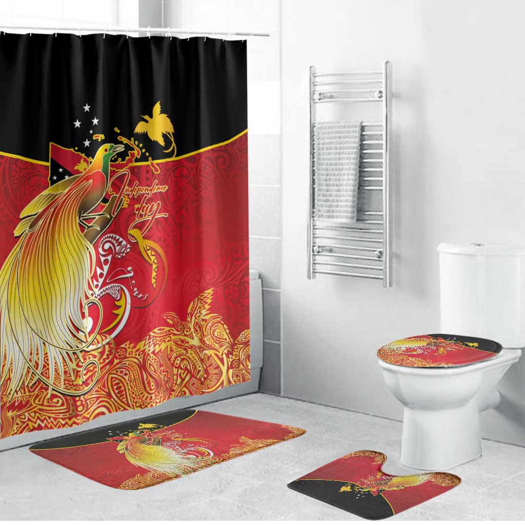 Papua New Guinea Independence Day Bathroom Set Happy Anniversary 50th Bird-of-paradise Melanesian Tattoos - Polynesian Pride