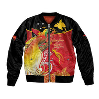 Papua New Guinea Independence Day Bomber Jacket Happy Anniversary 50th Bird-of-paradise Melanesian Tattoos LT03 Unisex Black - Polynesian Pride