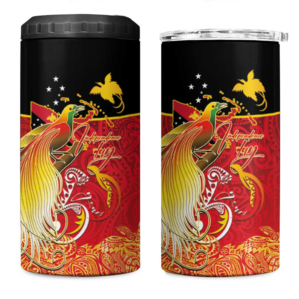 Papua New Guinea Independence Day 4 in 1 Can Cooler Tumbler Happy Anniversary 50th Bird-of-paradise Melanesian Tattoos - Polynesian Pride