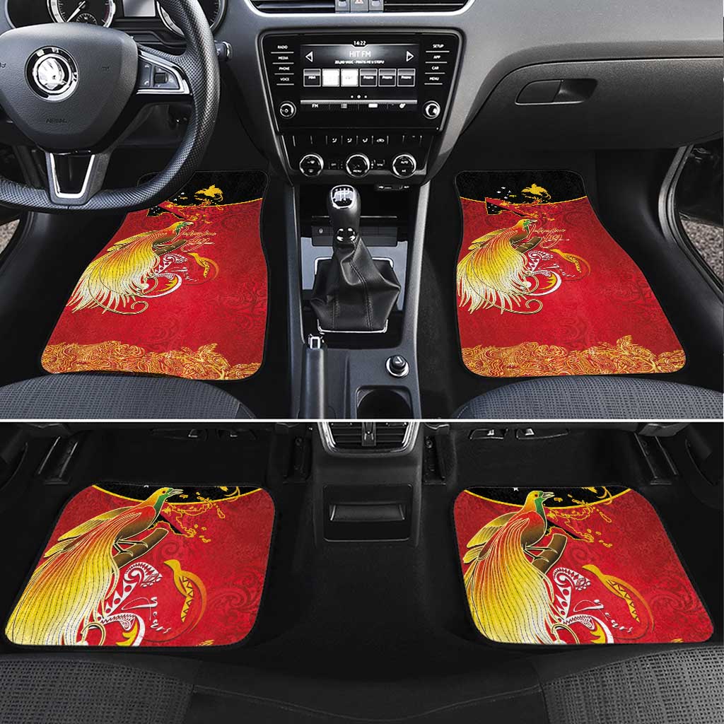 Papua New Guinea Independence Day Car Mats Happy Anniversary 50th Bird-of-paradise Melanesian Tattoos - Polynesian Pride