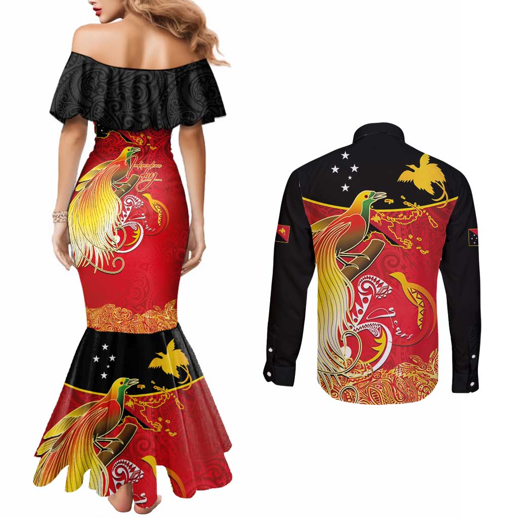 Papua New Guinea Independence Day Couples Matching Mermaid Dress and Long Sleeve Button Shirt Happy Anniversary 50th Bird-of-paradise Melanesian Tattoos - Polynesian Pride