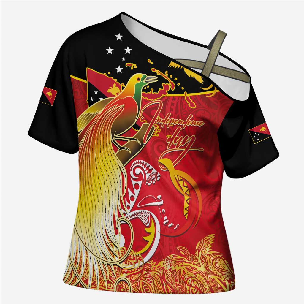 Papua New Guinea Independence Day Cross Shoulder Shirt Happy Anniversary 50th Bird-of-paradise Melanesian Tattoos - Polynesian Pride