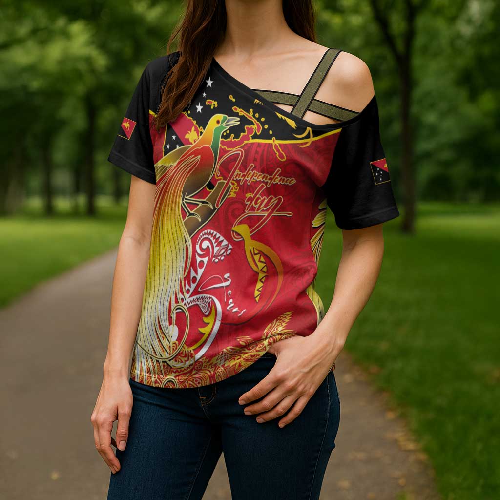 Papua New Guinea Independence Day Cross Shoulder Shirt Happy Anniversary 50th Bird-of-paradise Melanesian Tattoos - Polynesian Pride